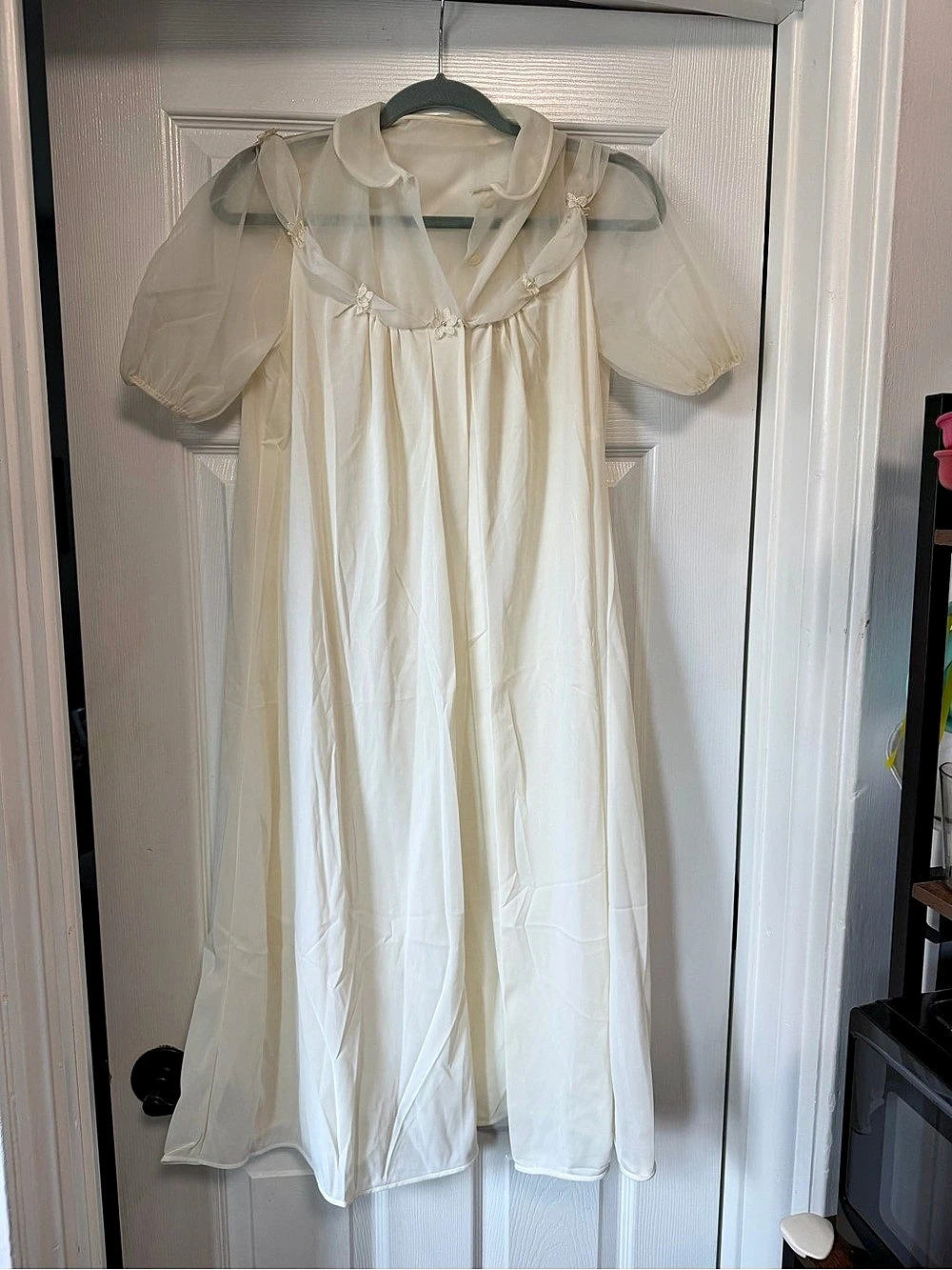 VTG 1960s Rogers Sheer Chiffon Peignoir Robe Ivory Puff Sleeve Size 34 S